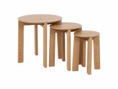 Set de 3 tables gigognes rondes en bois massif plakine