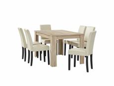 Table à manger chêne brilliant avec 6 chaises crème cuir-synthétique rembourré 140x90 cm helloshop26 03_0004047