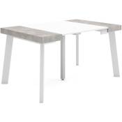Table console extensible, Console meuble, 140, Pour 6 personnes, Pieds en bois, Style moderne, Blanc et ciment - Skraut Home