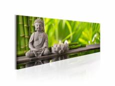 Tableau sur toile décoration murale image imprimée cadre en bois à suspendre bouddha : méditation 150x50 cm 11_0009109
