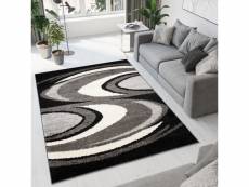 Tapiso tapis salon chambre shaggy delhi noir gris blanc ondes doux 160x220 cm 7235A K.FUME BLACK 1,60*2,20 DELHI SFI