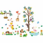 Xinuy - 1 set hibou animaux stickers muraux jungle zoo arbre pépinière bébé enfants chambre sticker mural