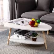 YISHANG Table Basse Ovale Pieds en Bois -Style Blanc