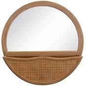 Zen Et Ethnique - Grand miroir rond avec rangement en rotin