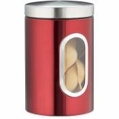 1x bocal en métal, couvercle, fenêtre de visualisation, 1,4L, café, farine, pâtes, boîte de conservation, rouge