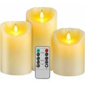 Bougie LED Flamme Vacillante, Lot de 3 (10cm,12.7cm,15cm), Bougie LED Blanche avec Télécommande à 10 touches, Fonction Minuterie,Décoration