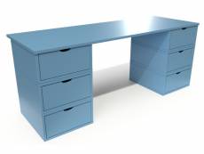 Bureau long en bois 6 tiroirs cube bleu pastel BUR6T-BP