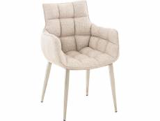 Chaise tirana en tissu avec piètement métal noir mat ou acier inoxydable , ivoire/acier inoxydable