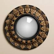 Chehoma - Miroir convexe noir décor doré 33cm - Noir et doré