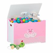 Coffre à jouets, motif cygnes, malle de jeux avec couvercle, hlp : 40x60x34 cm, mdf, bac peluches, rose-blanc - Relaxdays