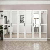 Cotecosy - Armoire 6 portes et 12 miroirs Bangka L270xH190cm Blanc - Blanc