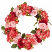 Couronne Florale Synthétique Fleurs Rose et Rouge