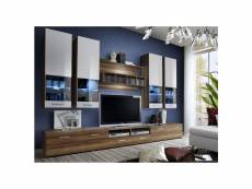 Ensemble meuble tv mural - dorade a - l 100 cm - 5 éléments - prunier et blanc