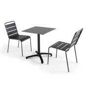 Ensemble table de jardin stratifié ardoise gris et 2 fauteuils gris