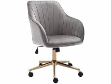 Fauteuil chaise de bureau pivotante design en velours gris structure métallique bur09085