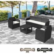 Grand Soleil - Salon de jardin Positano en Poly-rotin Canapé table basse fauteuils 5 places pour extérieurs Couleur: Noir