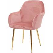 HHG - Chaise de salle à manger 733, chaise de cuisine, design rétro velours vieux rose, pieds dorés - pink
