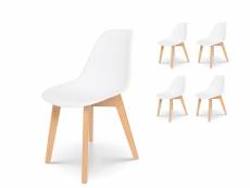Kosmi - Lot de 4 chaises blanches style scandinave modèle GABBY - Coque en résine blanche et pieds en bois naturel