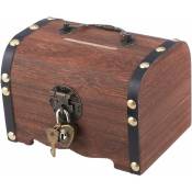 Linghhang - Tirelire de coffre au trésor en bois rétro, petite boîte en bois antique, tirelire décorative, boîte de rangement pour économiser de