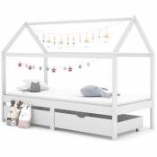 Lit enfant Contemporain | Cadre de lit d'enfant avec tiroirs Blanc Pin massif 90x200 cm 76065 - Blanc