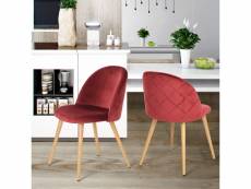Lot de 2 chaises scandinave velours rouge pied bois