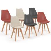 Lot de 6 chaises scandinaves sara mix color gris foncé x2, terracotta x2, beige x2 - Multicolore