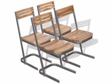 Lot de chaises de salle à manger 4 pièces bois de teck massif - brun - 39 x 33 x 75 cm