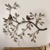 Oiseau Mural Art déco, Une Paire d'oiseaux d'amour sur Les Branches, Sculpture Murale en métal à Suspendre, décoration Murale en Fer forgé