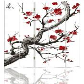 Paravent Cerisier Japonais Élégance et Sérénité Zen - 180 x 150 cm - 2 faces r° v° - Rouge