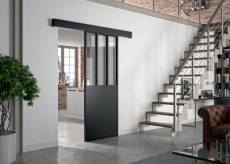Porte coulissante Atelier noir H.204 x l.83 cm + système coulissant