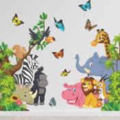 Rhafayre - Stickers Mural Animaux de la Jungle Autocollants Muraux Animaux Forêt Stickers Muraux ​Oiseaux Papillons pour Chambre de Bébé Pépinière