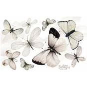 Sticker Mural Aquarelle Papillons Gracieux et Apaisants - 80 x 50 cm - Beige translucide, noir ébène