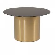 Table basse ronde en or avec plateau en verre