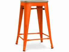 Tabouret de bar design industriel - bois et acier - 61cm - stylix orange