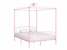 Vidaxl cadre de lit à baldaquin rose métal 160 x