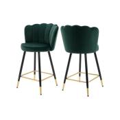 Wahson Office Chairs - Lot de 2 Chaise de Bar Tabouret de Bar en Velours Chaise Haute Cuisine avec Dossier pour Bar, Vert