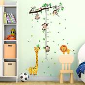 Xinuy - Stickers muraux arbre avec animaux singes hauteur croissance tableau de mesure autocollants décoratifs girafe Lion décoration murale