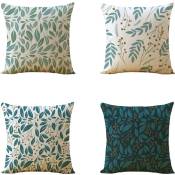 Ahlsen - Lot de 4 Housses de Coussin Décoratives motif feuilles simples decoration pour Canapé Chambre Salon Patio,4444cm - multicolour