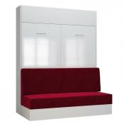 Armoire lit escamotable dynamo sofa façade blanc brillant canapé rouge 160200 cm - blanc