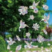 Autocollants de fenêtre éblouissants colibri feuilles fleurs protéger oiseaux impact fenêtre avertissement statique autocollants de verre