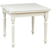 Biscottini - Table à rallonge champêtre en tilleul massif, finition blanche antique L90xPR90xH80 cm