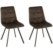 Chaise en velours peau de pêche et en métal noir ( lot de 2) - olivia - Marron