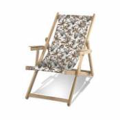Chaise longue pliable inclinable Rio bois & tissu blanc fleuri / Avec accoudoirs - PÔDEVACHE multicolore en bois