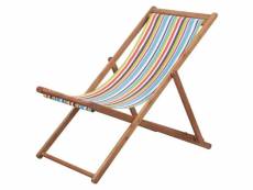 Chaise pliable de plage tissu et cadre en bois multicolore