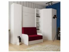 Composition angle lit escamotable dynamo sofa accoudoirs blanc tissu rouge 90*200 cm 305-100 cm 20100893092
