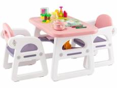 Costway ensemble table et 2 chaises enfant avec étagère de rangement intériqure, idéal pour chambre des enfants, maternelle (violet+rose)