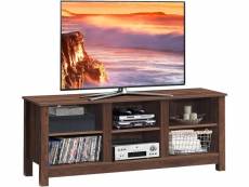 Costway meuble banc tv, 135 x 39,5 x 54 cm, avec 2 étagères de rangement centre multimédia polyvalent pour salon, marron