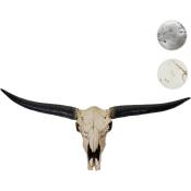 Crâne déco 132cm HW C-T454, trophée tête de taureau en polyrésine, intérieur/extérieur argent