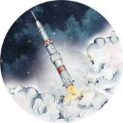 Dekornik - Sticker mural rond fusée et étoiles pour