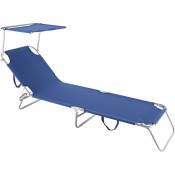 Dimaplast 2000 - Chaise longue pliante re'glable avec parasol Rimini 188x55x25 cm bleu pour jardin et piscine
